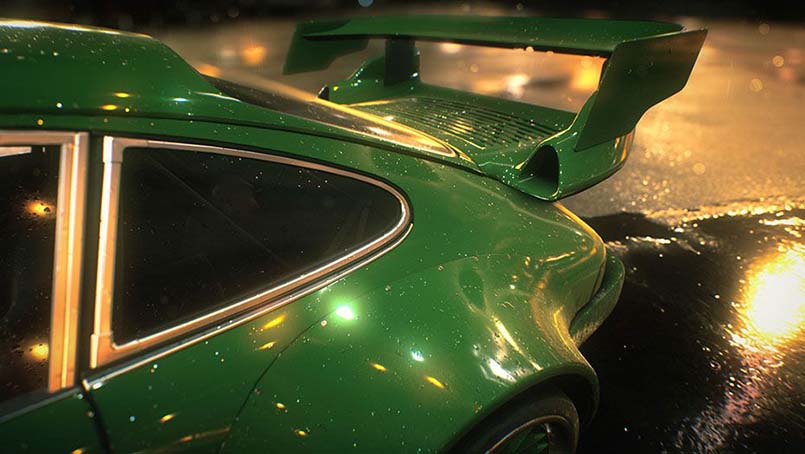 Пример новой графики в игре Реалистичные отражения и капли на крыле Porsche Speed